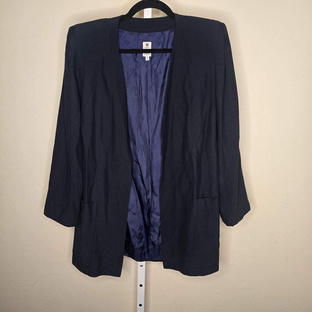 VTG Ungaro Solo Donna Paris Women's 6/40 Blue Open Front Blazer Shoulder Pads